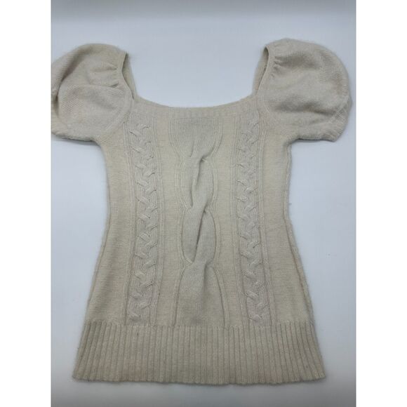 Arden B Angora Blend Women's Blouse Knitted Sz M Square Neck Short Sleeve White - Picture 2 of 6